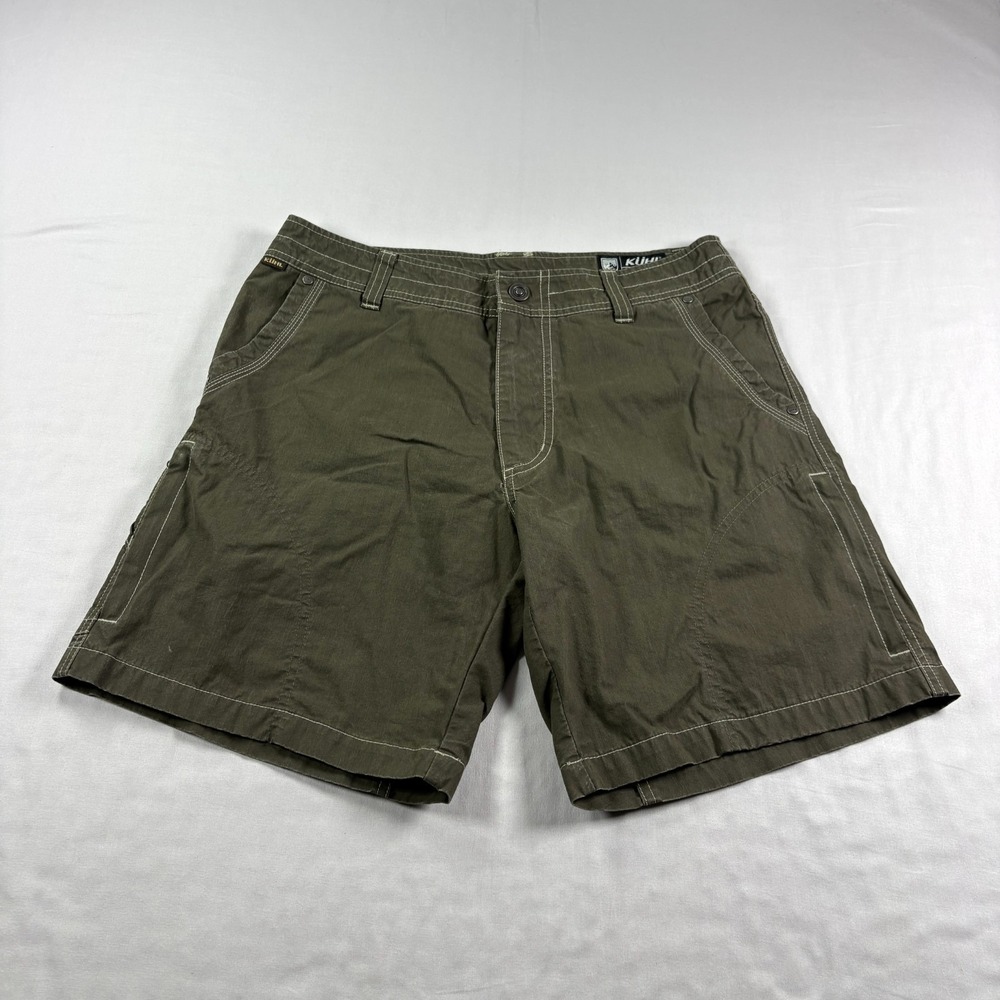 Kuhl Shorts Mens Size 32 Green Brown Canvas Outdoor Hiking Trail Patina Dye